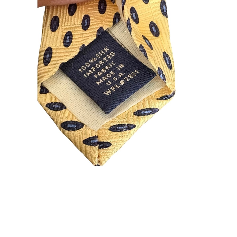 Savile Row 100% Silk Tie‎ Gold Navy Oval Dot Pattern Made in USA Men's Necktie - Picture 6 of 7